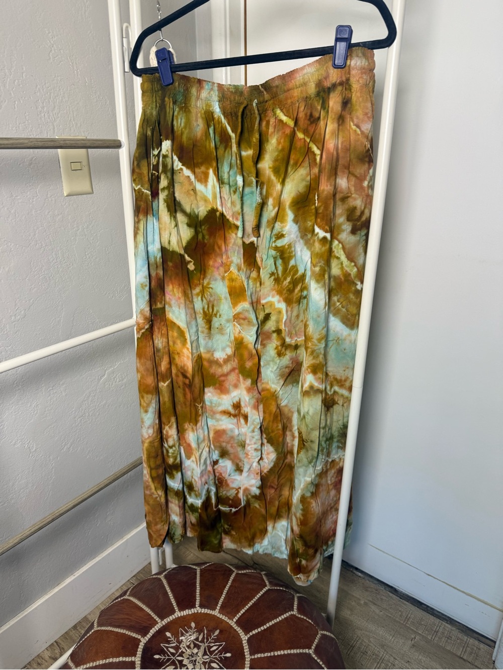 Tie-Dye Maxi Skirt in Olive Green and Aqua